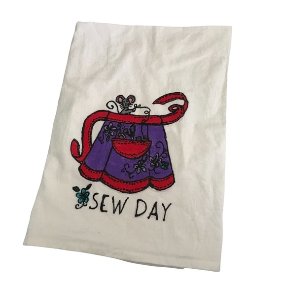 Vintage Set of Dishtowels Whimsical Handpainted Daily Duties - Picture 5 of 6